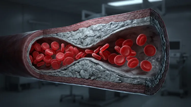 Imagem em 3D de uma artéria endurecida e estreitada